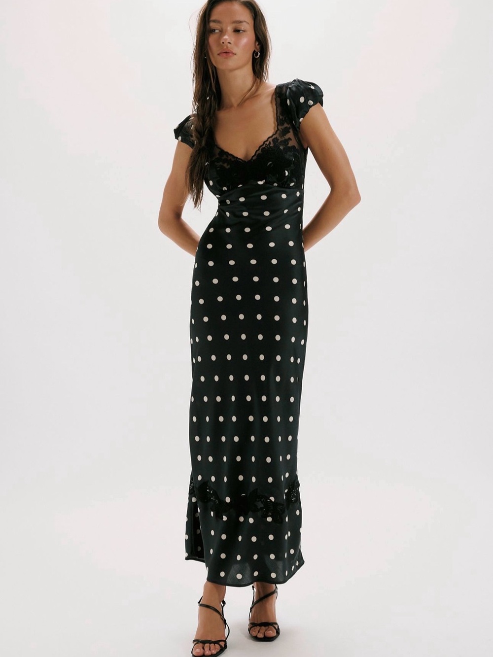 Free People Black Polka Dot Lace-Trim Maxi Dress